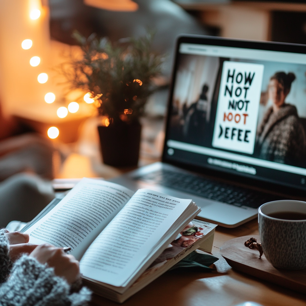 Cozy study with book reading.