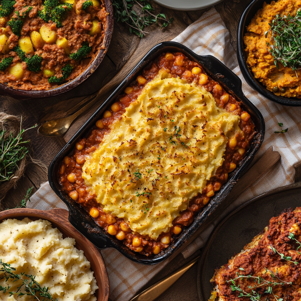 Hearty vegan shepherd's pie meal