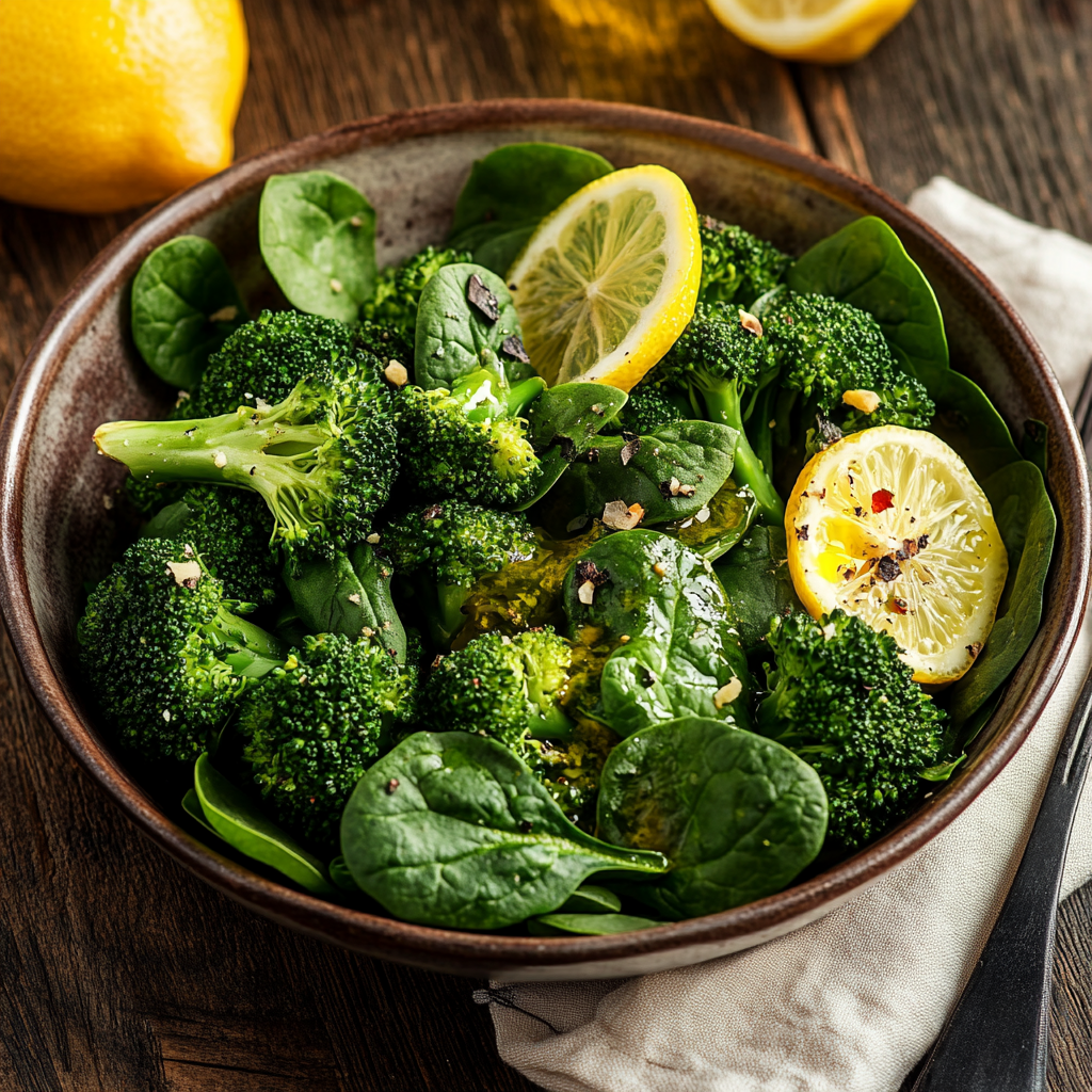 Fresh broccoli spinach salad bowl