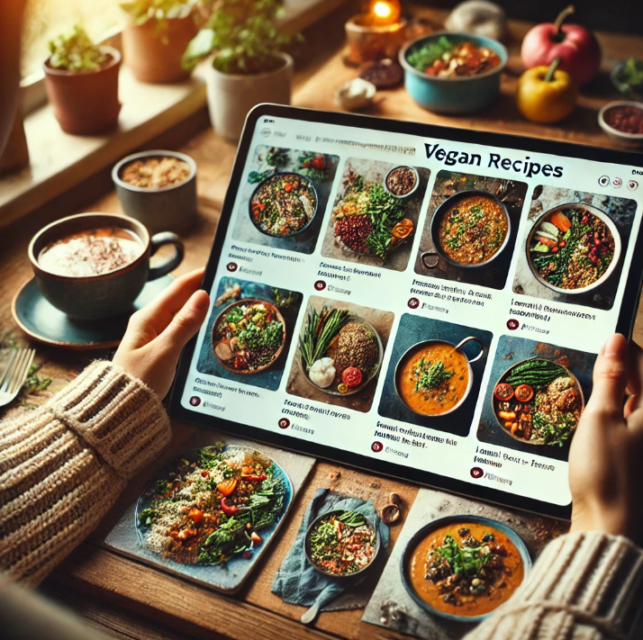 Tablet showing vegan recipe ideas