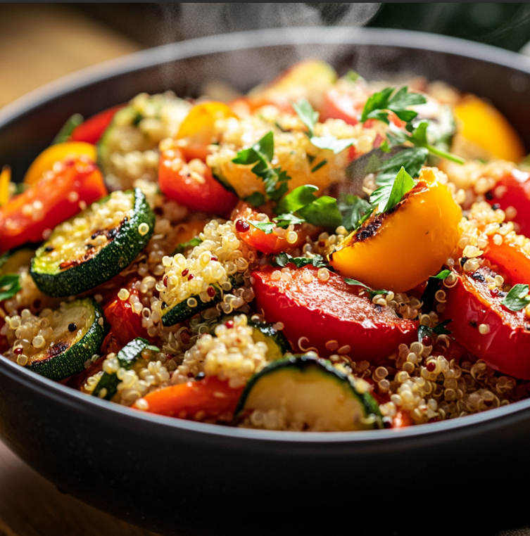 Steaming quinoa vegetable medley