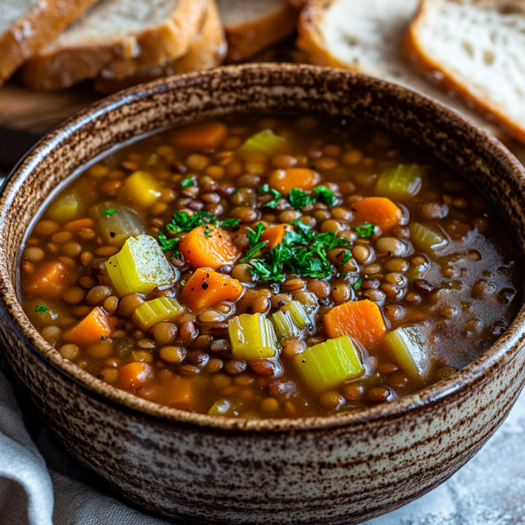 Hearty lentil vegetable soup.