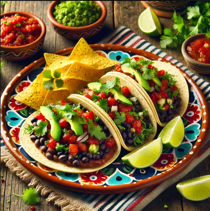 Vibrant vegan tacos served