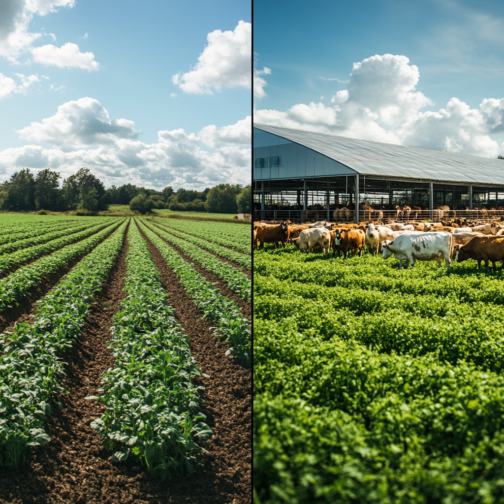 Crop field and livestock farm