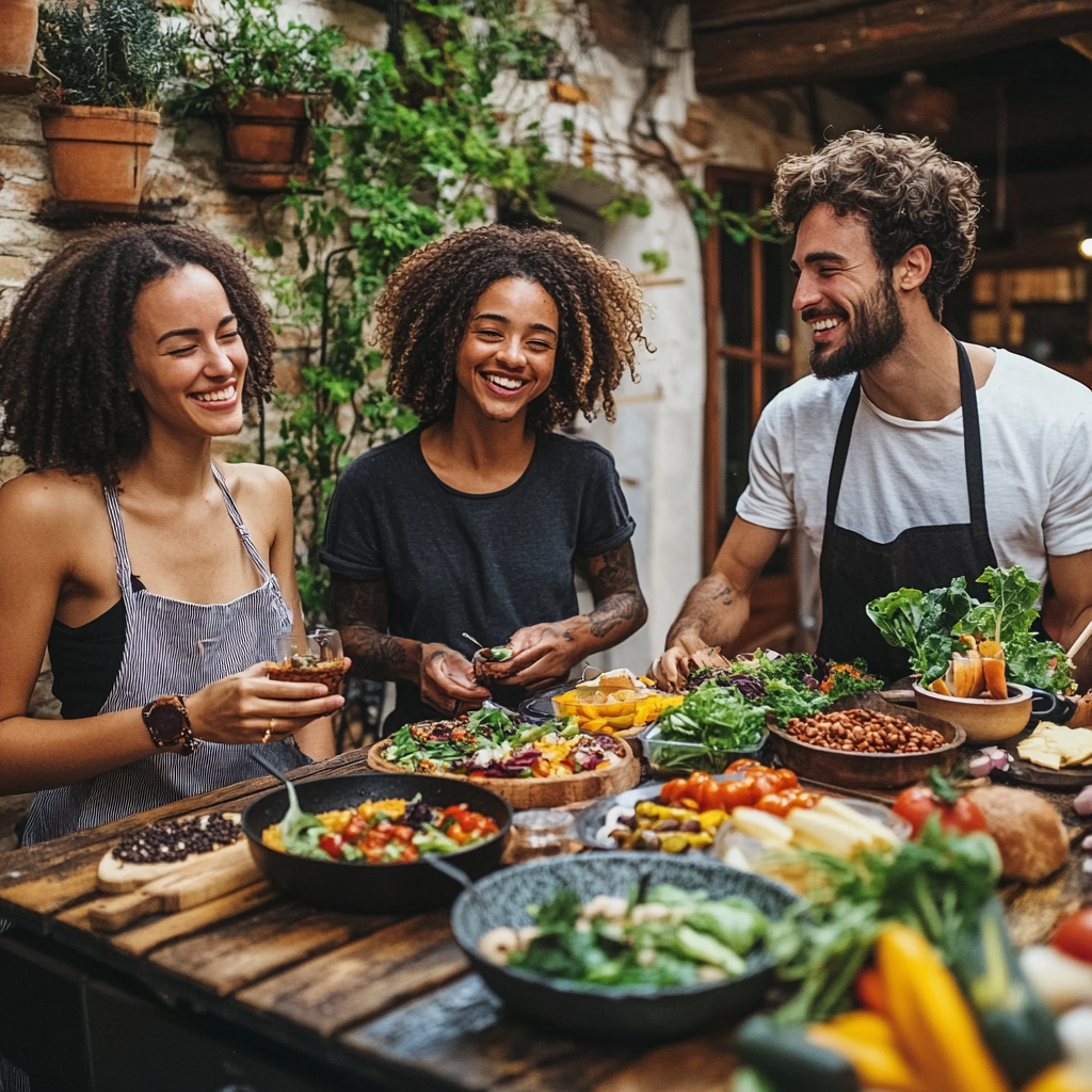 Friends enjoying healthy meal