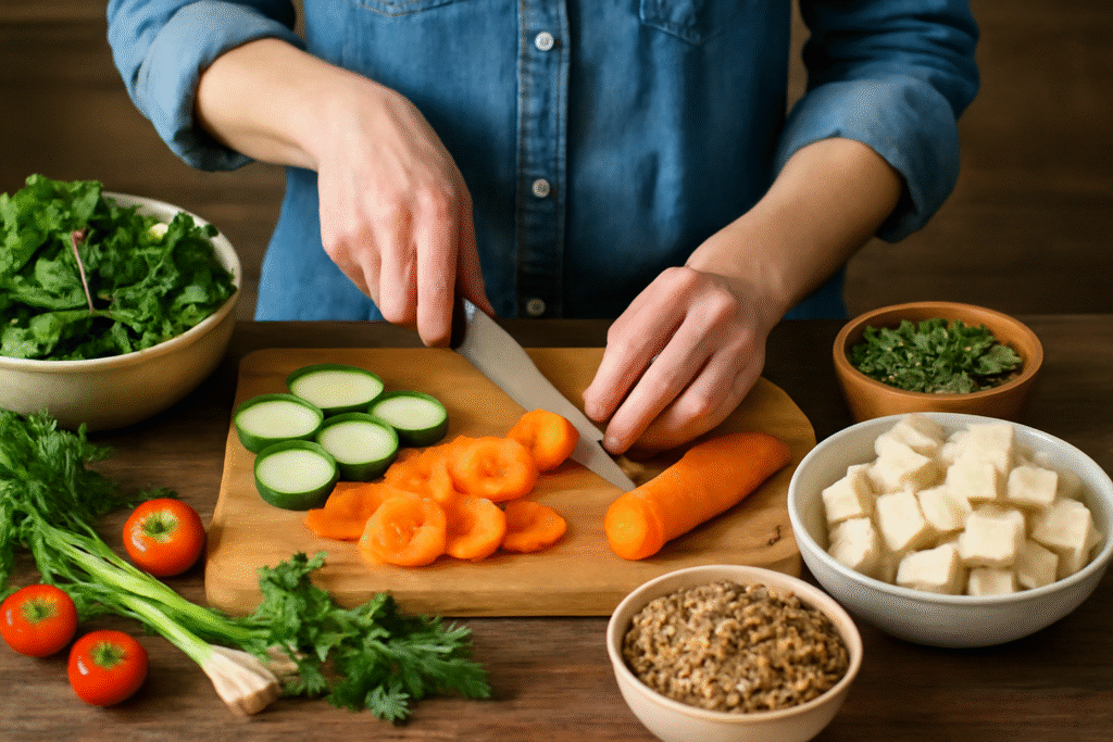 Person chopping vegetables kitchen