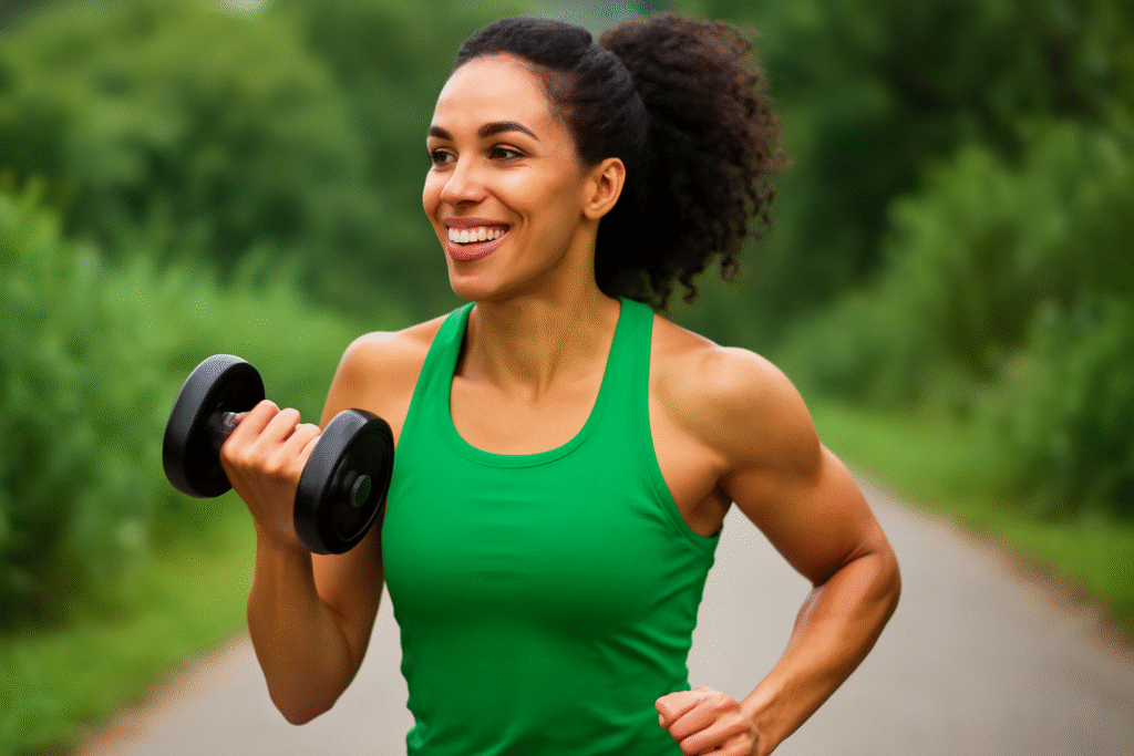 Woman exercising with dumbbells