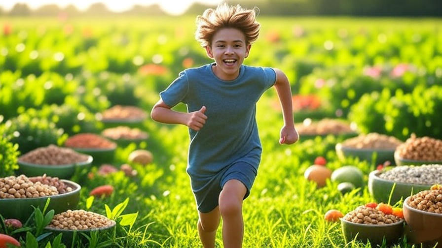 Joyful child running outdoors