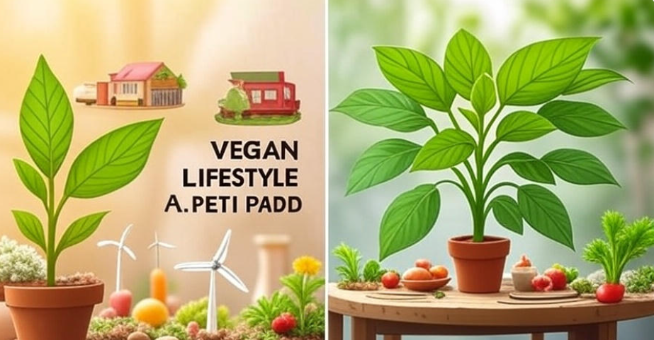 "Infographic comparing vegan diet vs plant-based diet , showcasing veganism as a lifestyle with icons of a house, wind turbine, and meditation, and plant-based diet focusing on food with icons of vegetables, fruits, and a grocery store."