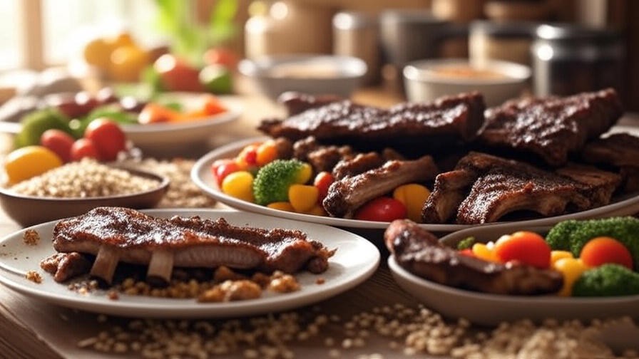 Nutritional comparison of plant-based and beef ribs with healthy vegetables and grains