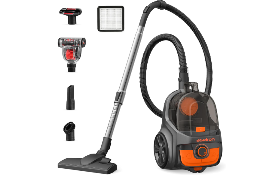  Aspiron Canister Vacuum, Upgraded 1600W Bagless Canister Vacuum Cleaner, Auto Cord Rewind, H13 HEPA Filter, 3.7Qt Large Capacity, 5 Tools for Hard Floors,... 