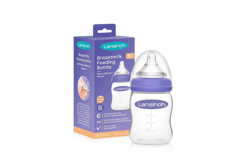Lansinoh Momma Breastmilk Feeding Bottle with NaturalWave Slow Flow Nipple, 5 Ounces
