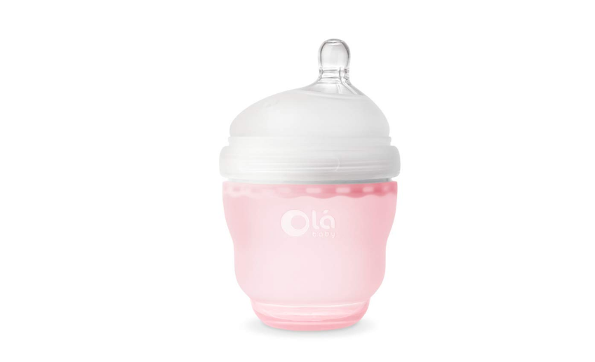 Olababy Gentle Silicone Baby Bottle, Anti-Colic, BPA Free, Easy to Clean and Wide Neck Baby Bottles Best for Breast Feeding Babies (4 Ounce, Rose)