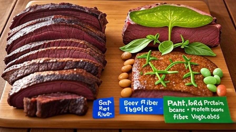 Nutritional comparison infographic vegan dry brine rib roast vs beef.