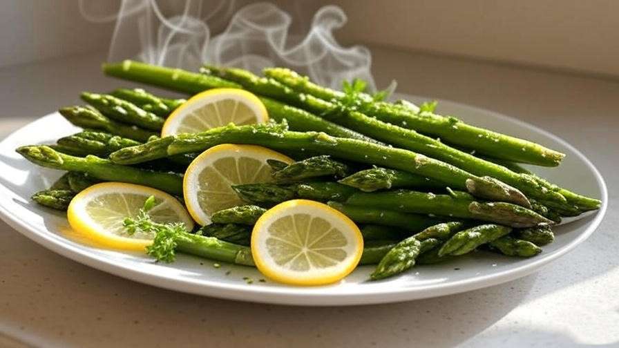 Steamed frozen asparagus with lemon and herbs for healthy cooking