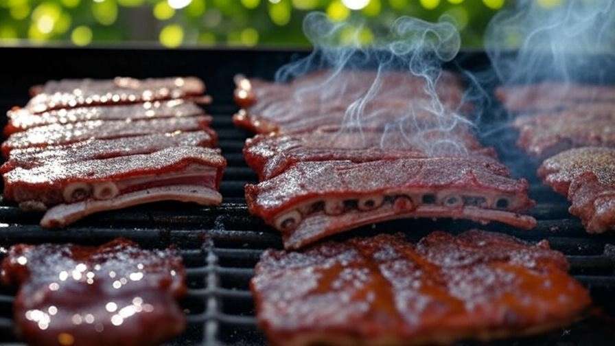 Step-by-step process of smoking vegan baby back ribs from prep to finishing touches.