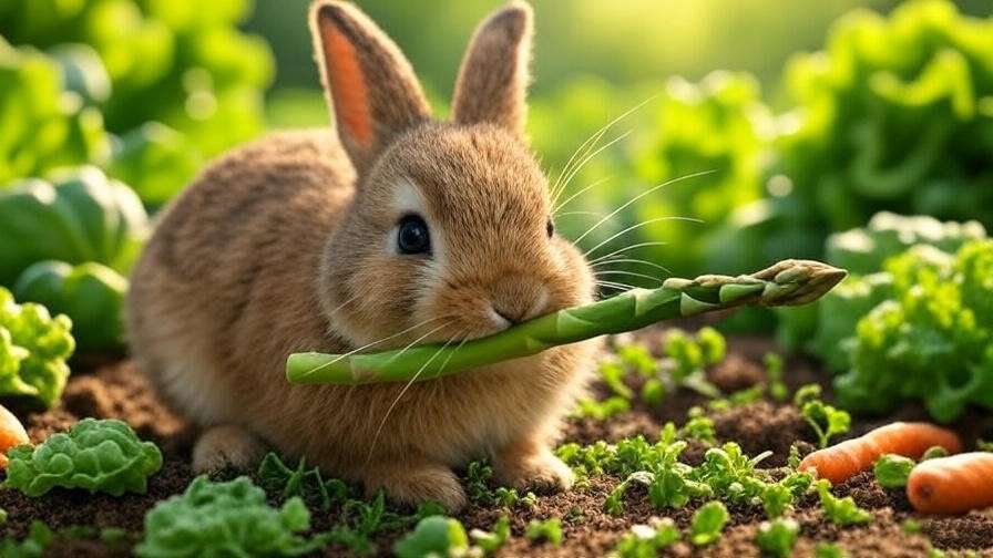 Rabbit eating asparagus safely as a treat