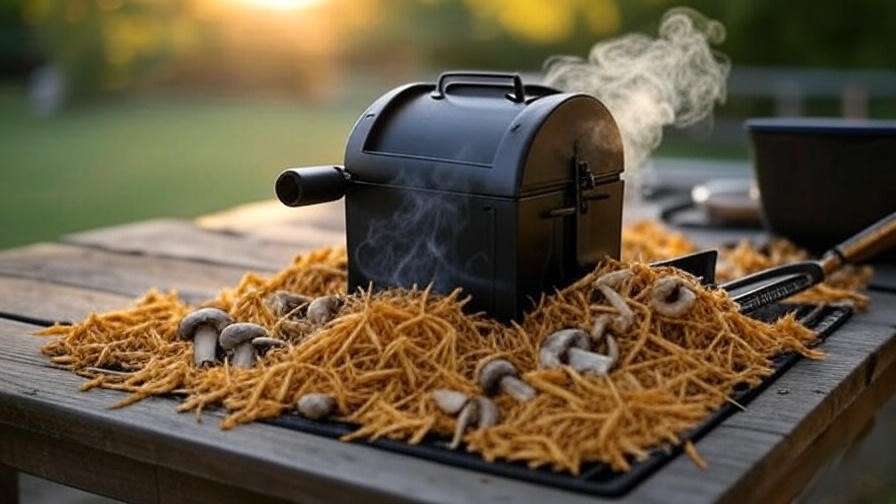 Stovetop smoker with jackfruit and mushrooms for smoky vegan BBQ flavors