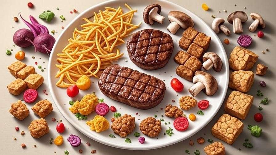 Visual breakdown of nutritional benefits in halal vegan steak recipes with plant proteins and fiber icons