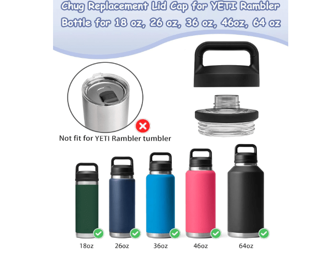 Replacement for YETI Rambler Bottle Chug Cap Lid, Screw Top Lid Replacement Fits for 18/26/ 36/64 oz Yeti Rambler, Chug CapLid Replacement for Yeti Rambler.