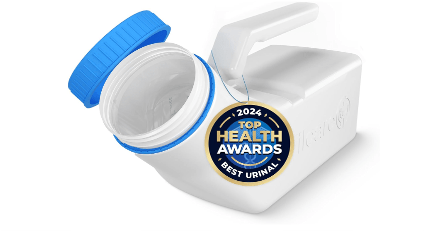 Urinals for Men Glow in The Dark Lid by Tilcare (1 Pack) - 32oz/1000mL Thick Plastic Mens Bedpan Bottle with Screw-on Lid - Spill Proof Portable Pee Bottles...