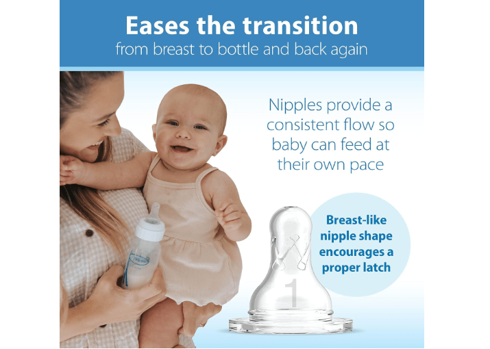 Dr. Brown's Natural Flow Anti-Colic Options+ Narrow Baby Bottle, Blue Nature, 8 oz/250 mL, with Level 1 Slow Flow Nipples, 0m+, 4 Pack