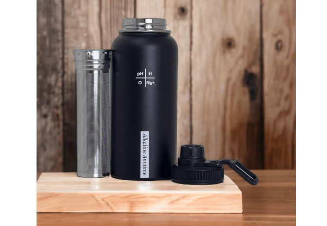 
Alkaline Anytime 32oz Stainless Steel Alkaline Water Bottle | Premium 9.5+ pH | Wide Mouth Insulated Bottle | Carry Handle Lid | Alkaline Ionized Water 