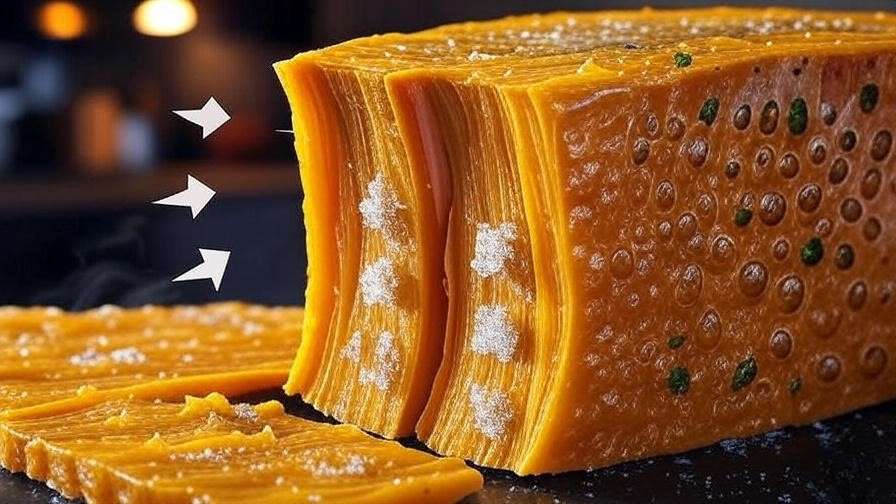 Cross-section diagram of rib candy caramelization on plant-based vegan BBQ ribs.