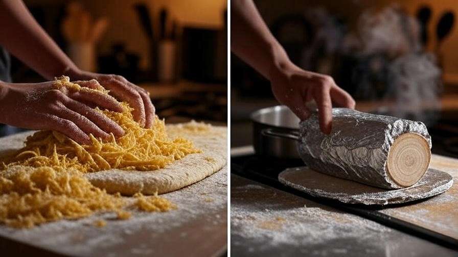 Step-by-step hands preparing plant-based rib base for rib candy recipe.