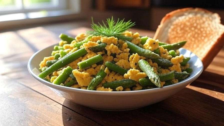 Healthy asparagus and egg scramble recipe using frozen asparagus