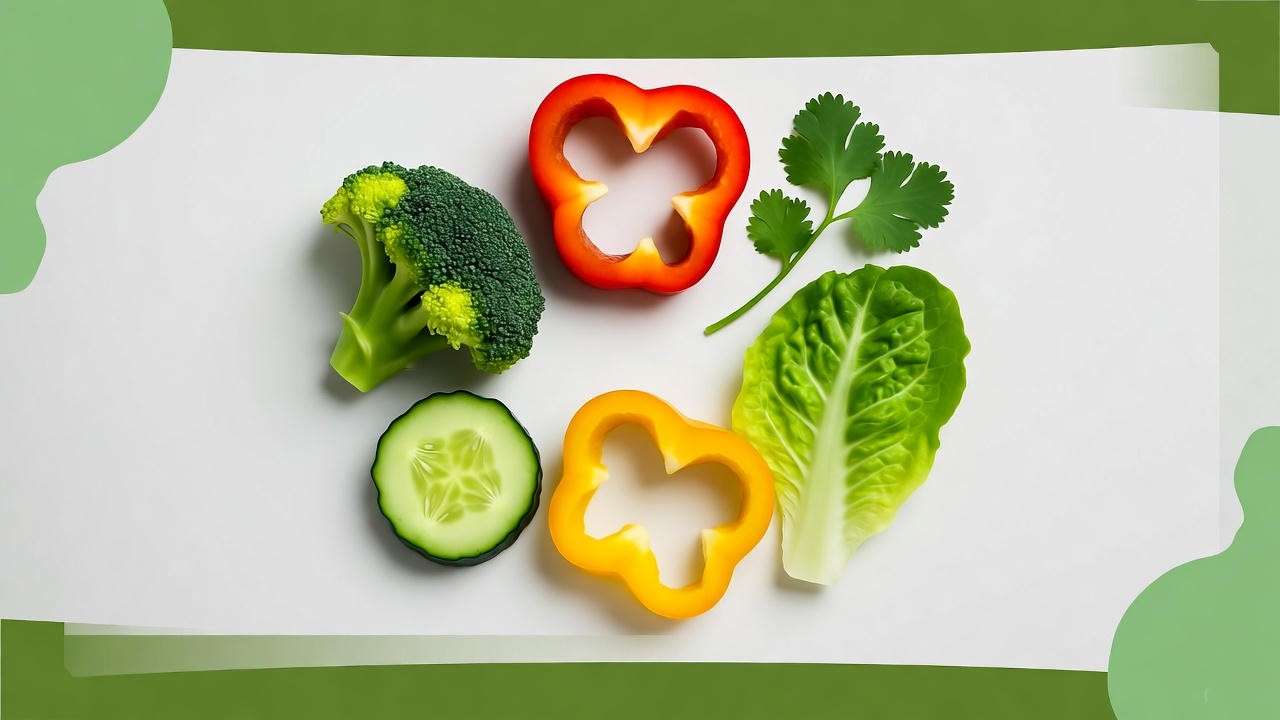 Visual weekly meal plan of guinea pig-safe foods like broccoli and bell peppers in a colorful circular design, ideal for pet nutrition tips.