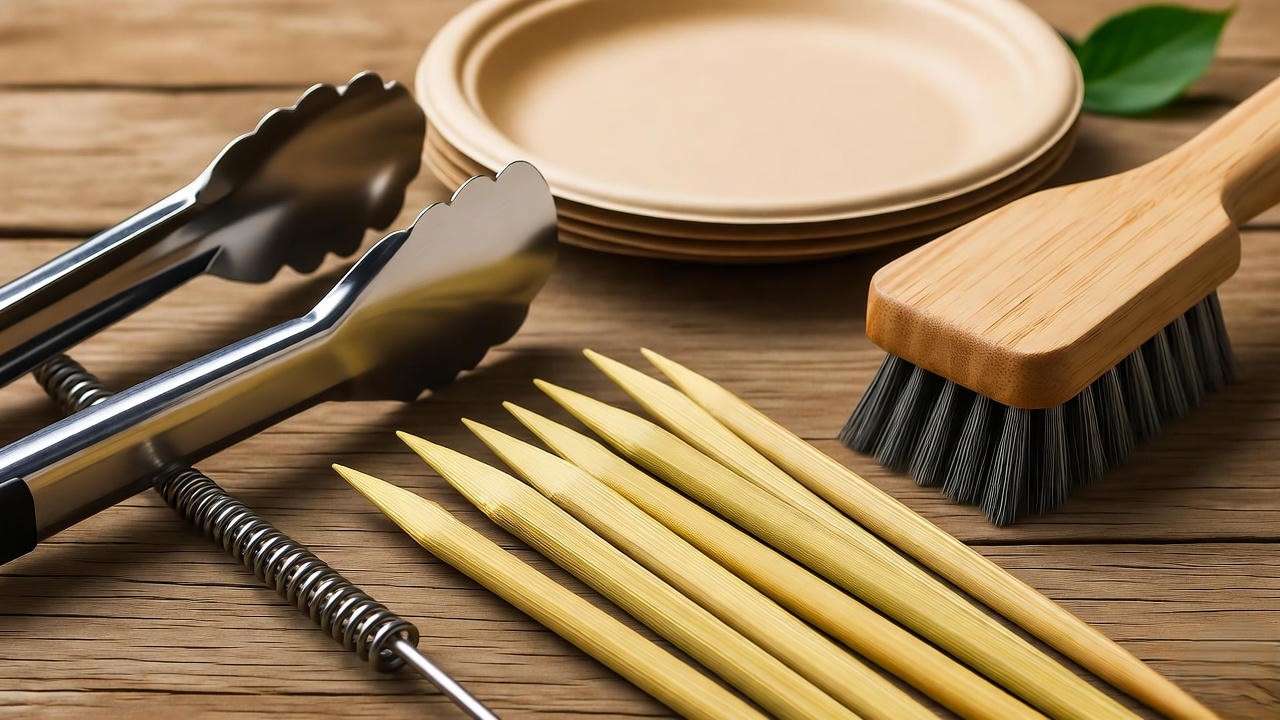 Must-have sustainable tools for plant-based BBQ buffet grilling.