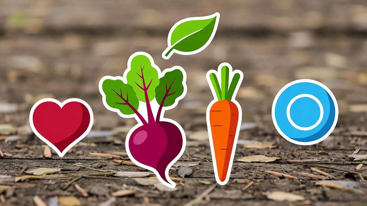 Nutritional benefits of root veggies in borscht with vitamins and fiber icons