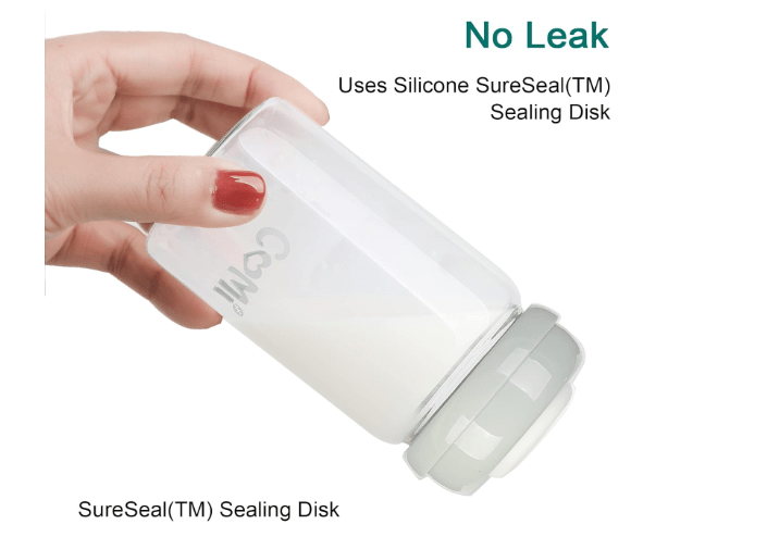 COMI Wide Neck Glass Breastmilk Collection n Storage Bottle, 4 Packs, 6oz with Screw Ring Sealing Disk; Re-markable Sealing Disc. BPA Free, Fits Breast...