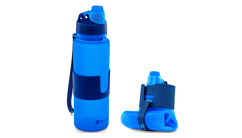  Nomader BPA-Free Collapsible Sports Water Bottle - Foldable with Reusable Leak Proof Twist Cap for Travel Hiking Camping Outdoor and Gym - 22 oz (Vibrant Blue)