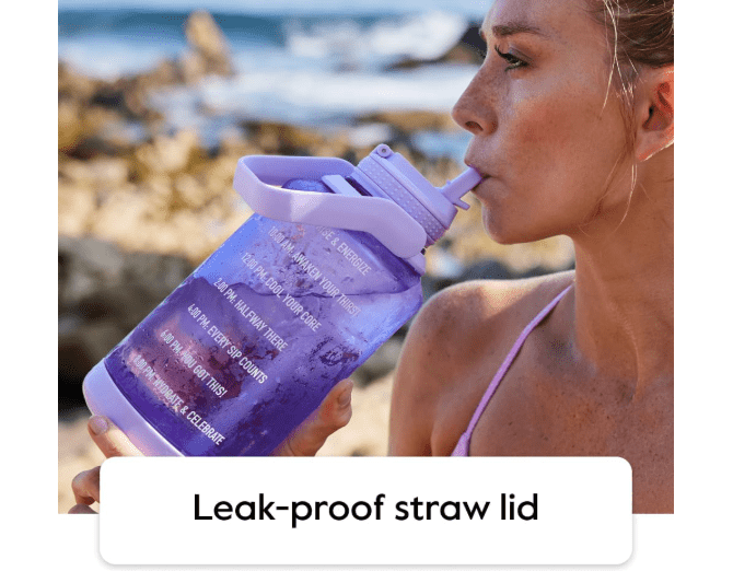 Takeya Tritan Motivational Water Bottle with Flip Straw Lid - Durable, BPA-Free - With Time Marker - Leakproof & Bumper - 64 oz, Stormy Black