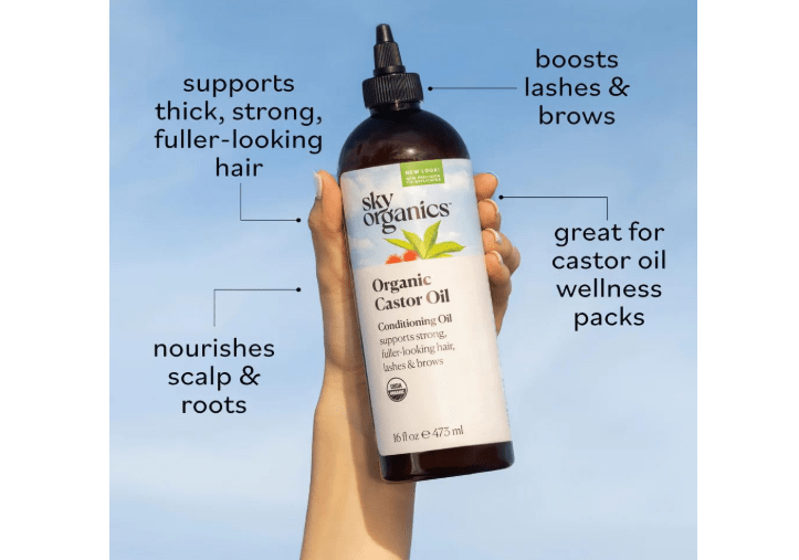 Sky Organics Castor Oil - USDA Certified Organic Hair Oil for Hair Growth, Skin, Face, Eyelashes - Cold Pressed & Hexane Free - Pure Organic Castor Oil...
