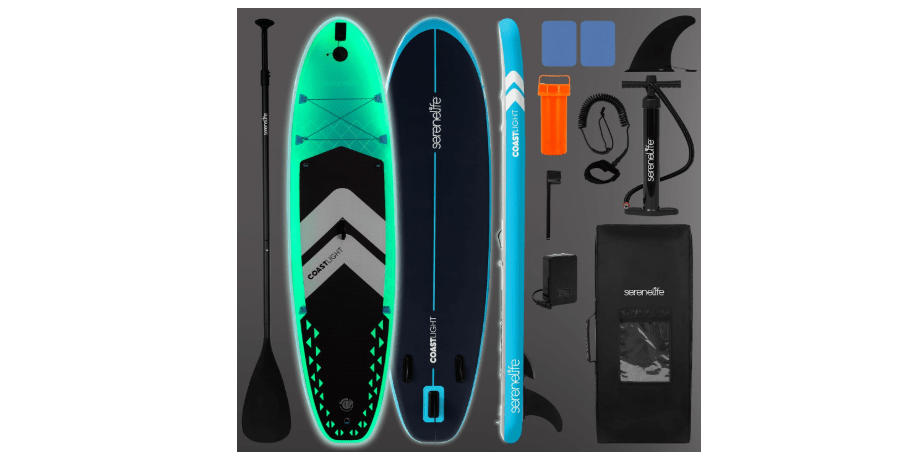  SereneLife Inflatable Stand Up Paddle Board, Wide Stable Design with Non-Slip EVA Deck Pad, Includes Premium SUP Accessories, for Youth and Adults 
