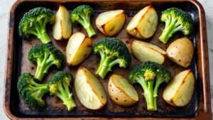 roasted potatoes and broccoli