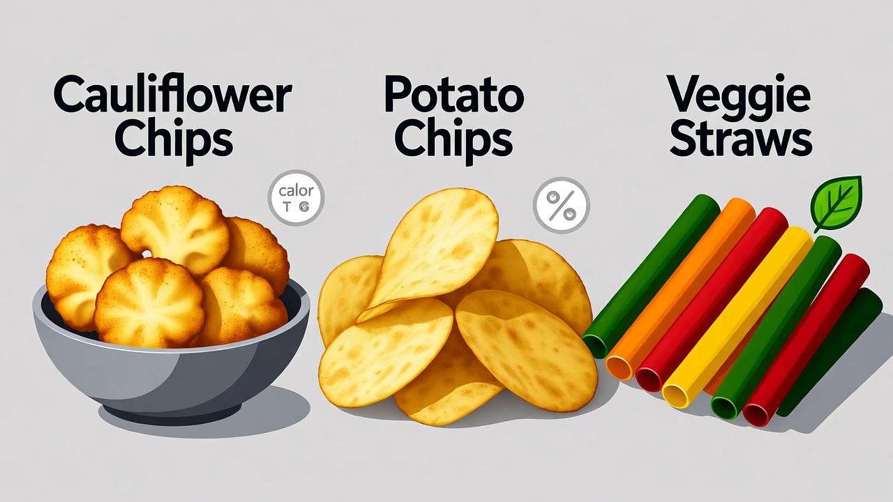 Nutritional comparison of cauliflower chips versus potato chips and veggie straws