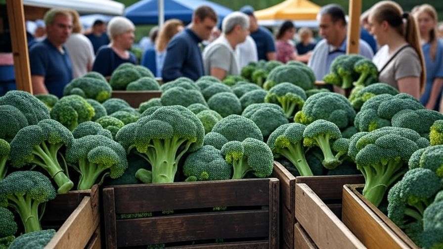 Selecting fresh broccoli crowns at market for healthy eating 
