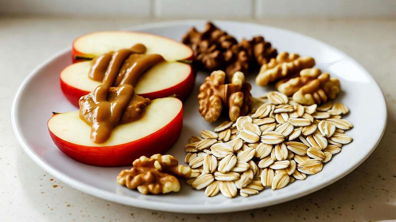 “Plant-based snack ideas featuring Honeycrisp apple slices with almond butter and nuts.”