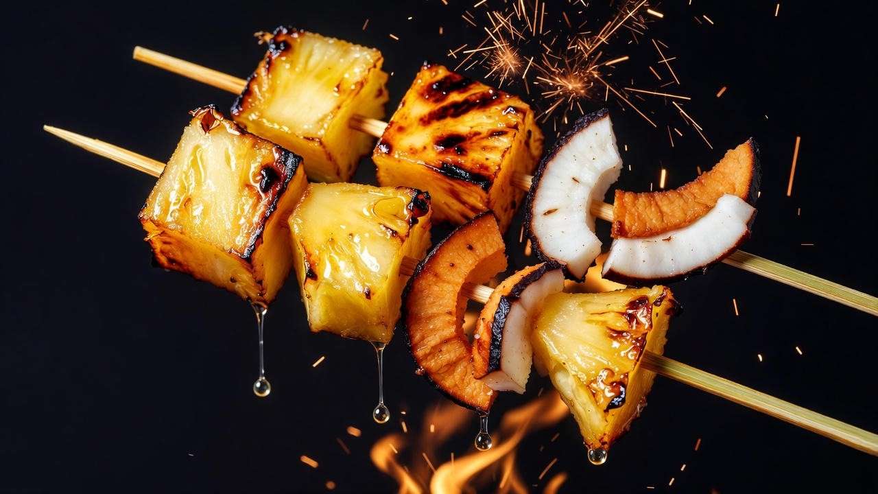 Grilled pineapple yakitori dessert made on Japanese konro grill