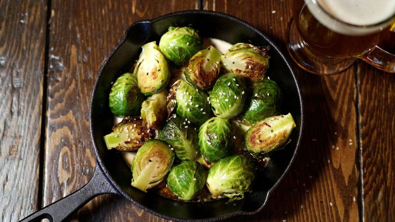 Crispy vegan Brussels sprouts with tahini at Emerald Loop Bar & Grill Chicago