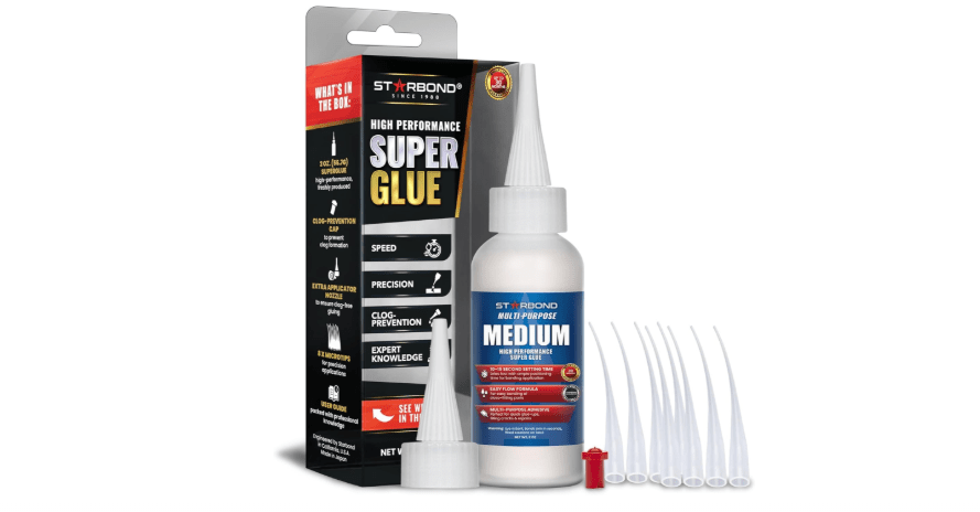 Starbond Medium Super Glue Pro Kit (2 oz) – Strong, Fast-Bonding CA Glue (Cyanoacrylate Adhesive) – with Clog-Resistant Cap, Microtips & Extra Nozzle...