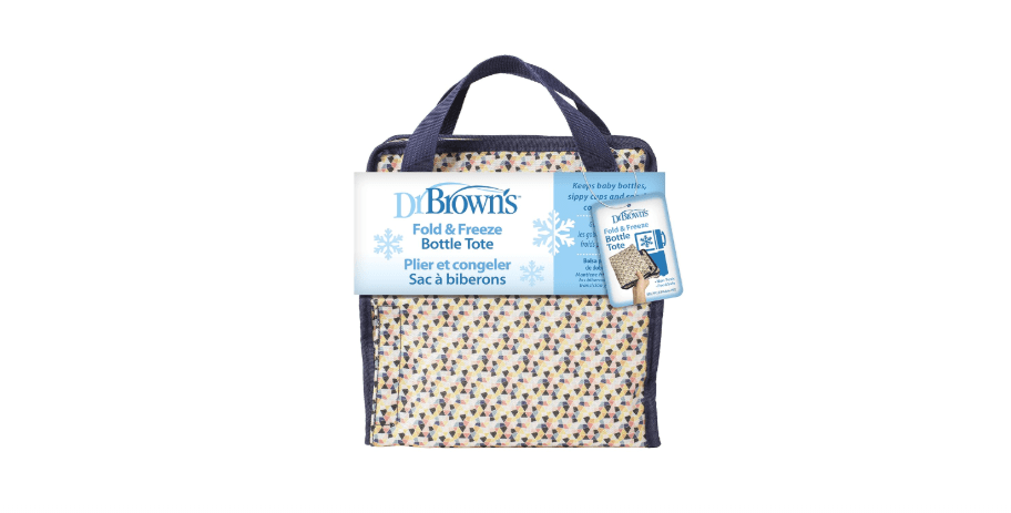 Dr. Brown's Fold & Freeze Bottle Tote, Travel Baby Bottle Insulated Cooler Bag, Store Up to 6 Baby Bottles, Geometric Multicolor, BPA Free