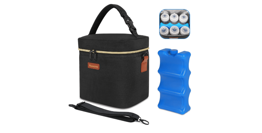 Mancro Breastmilk Cooler Bag with Ice Pack, Fits 6 Baby Bottles Up to 9 Ounce Insulated Baby Bottle Bag, Breast Milk Cooler on The go with Strap, Bottle...