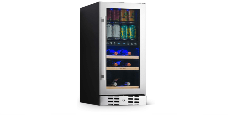 Newair 15" Wine and Beverage Refrigerator 9 Bottle and 48 Can Capacity, Beverage Cooler in Stainless Steel, Built-in or Freestanding Dual Zone Drink...