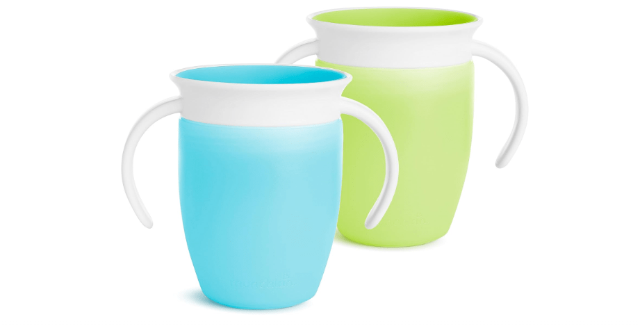 Munchkin Sippy Cup for 6 Month Old and Up, Spill Proof Miracle 360 Toddler Cups with Transition Handles, 7 Ounce, 2 Pack, Blue/Green