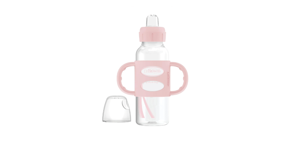 Dr. Brown's Milestones Narrow Sippy Spout Bottle with 100% Silicone Handles, Easy-Grip Handles with Soft Sippy Spout, 8oz/250mL, Light-Pink, 1-Pack, 6m+